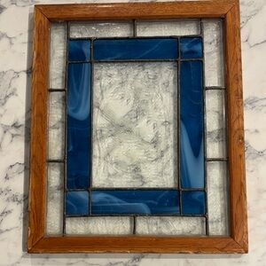 Blue and White Stained Glass Panel
